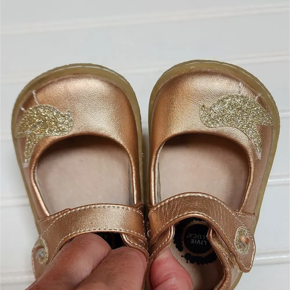 Live & Luca Girls Pio Pio Leather Mary Jane Shoes Size 4 Toddler Rose Gold